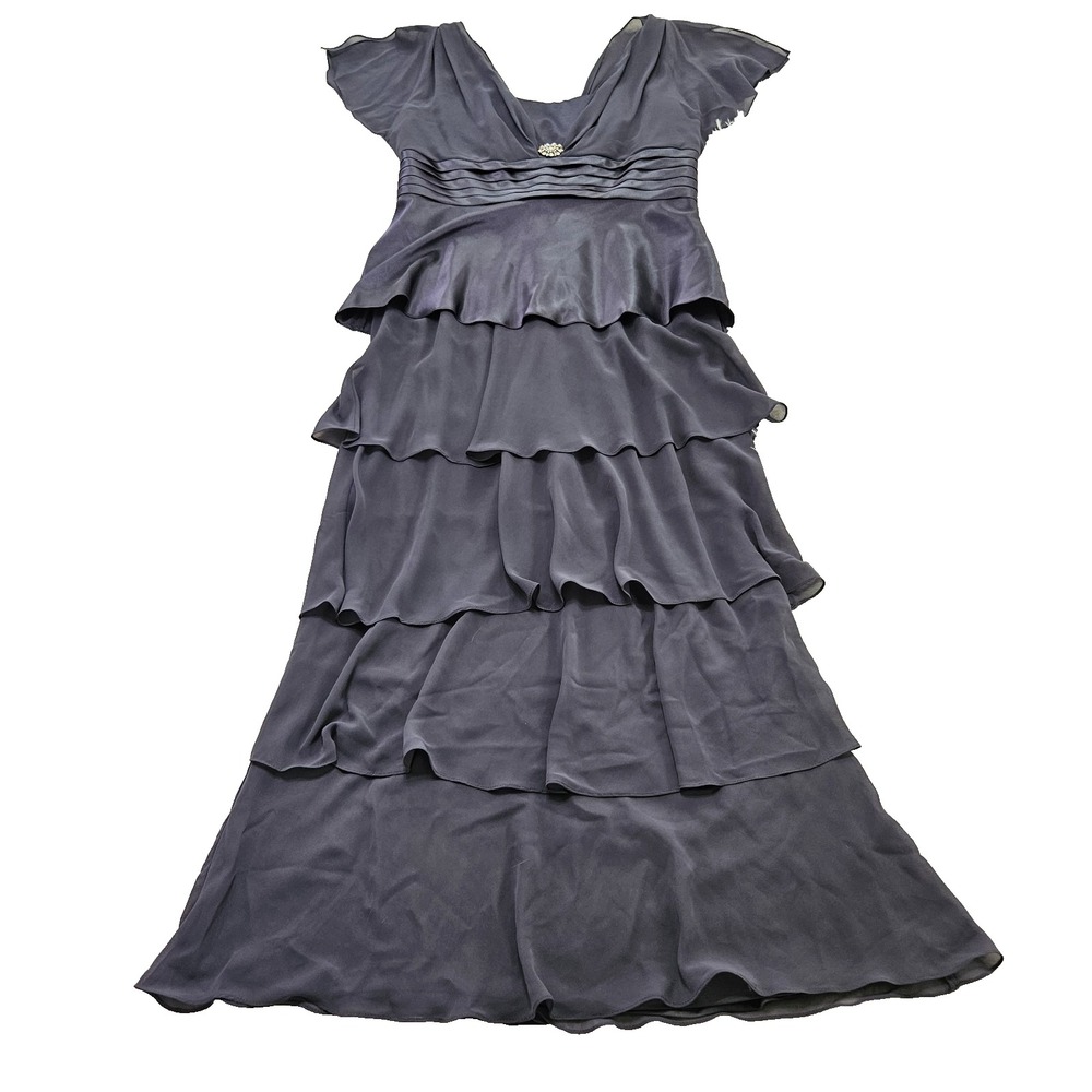 Patra Sz 12 Dark Gray Fairy Whimsigoth Elegant Chic Layered Flowy Midi Dress